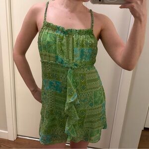 Y2K Limited Too Green and Blue Paisley Mini Dress